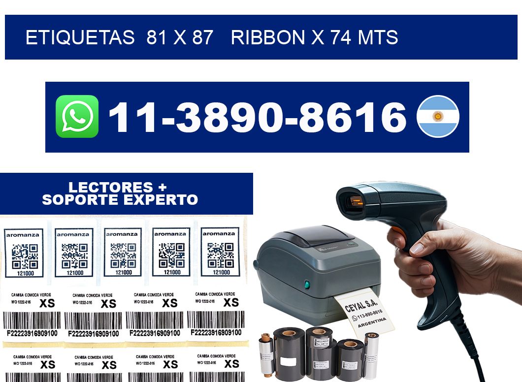 etiquetas  81 x 87   ribbon x 74 mts