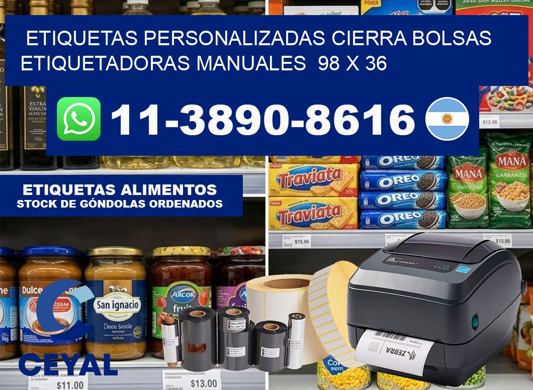 etiquetas personalizadas cierra bolsas  Etiquetadoras Manuales  98 x 36