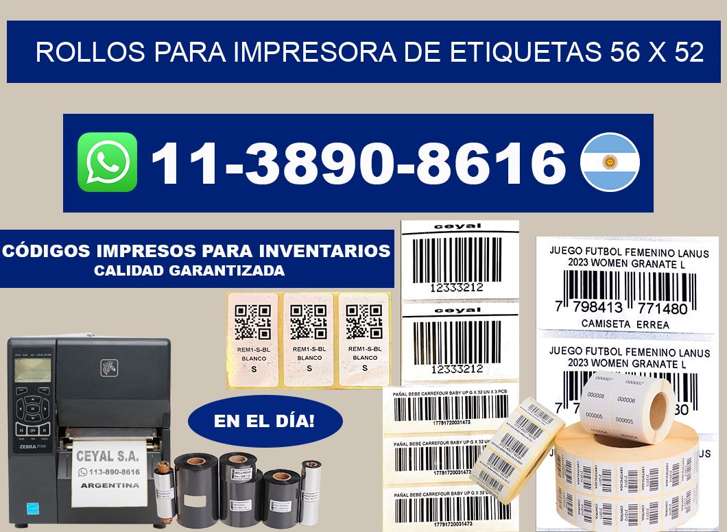 rollos para impresora de etiquetas 56 x 52