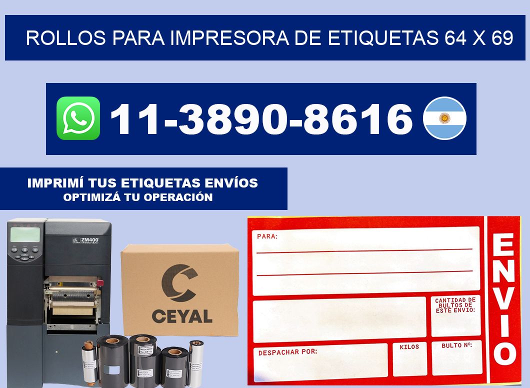 rollos para impresora de etiquetas 64 x 69