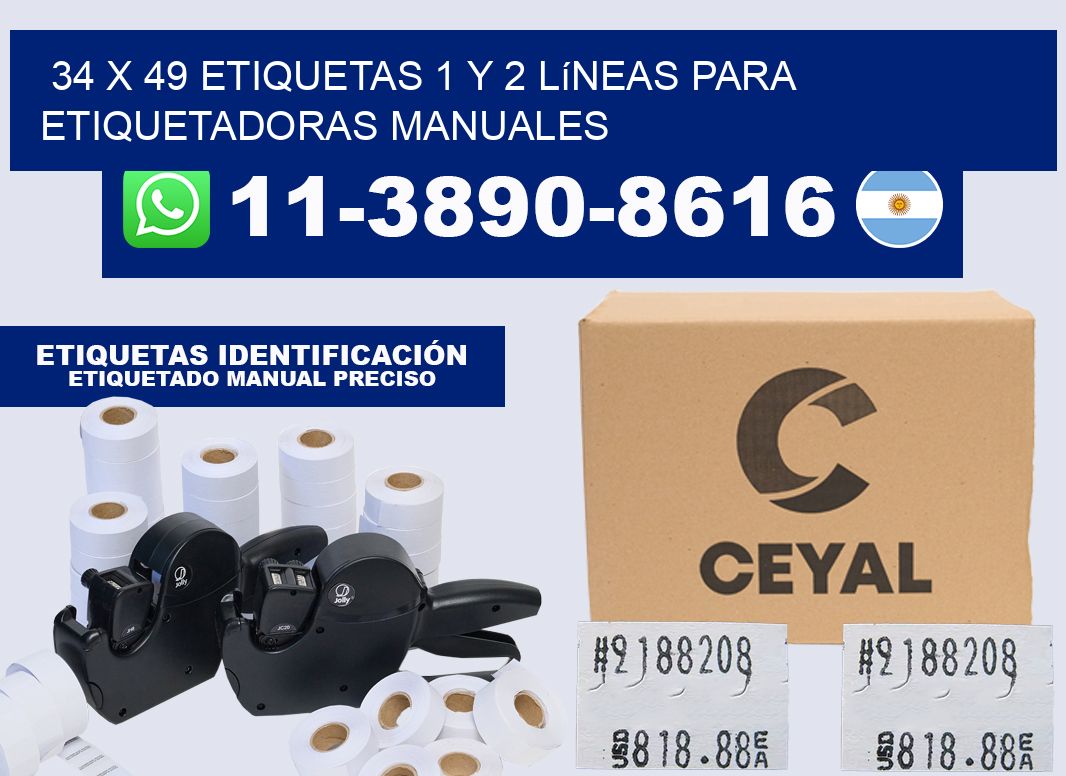 34 x 49 Etiquetas 1 y 2 líneas para etiquetadoras manuales
