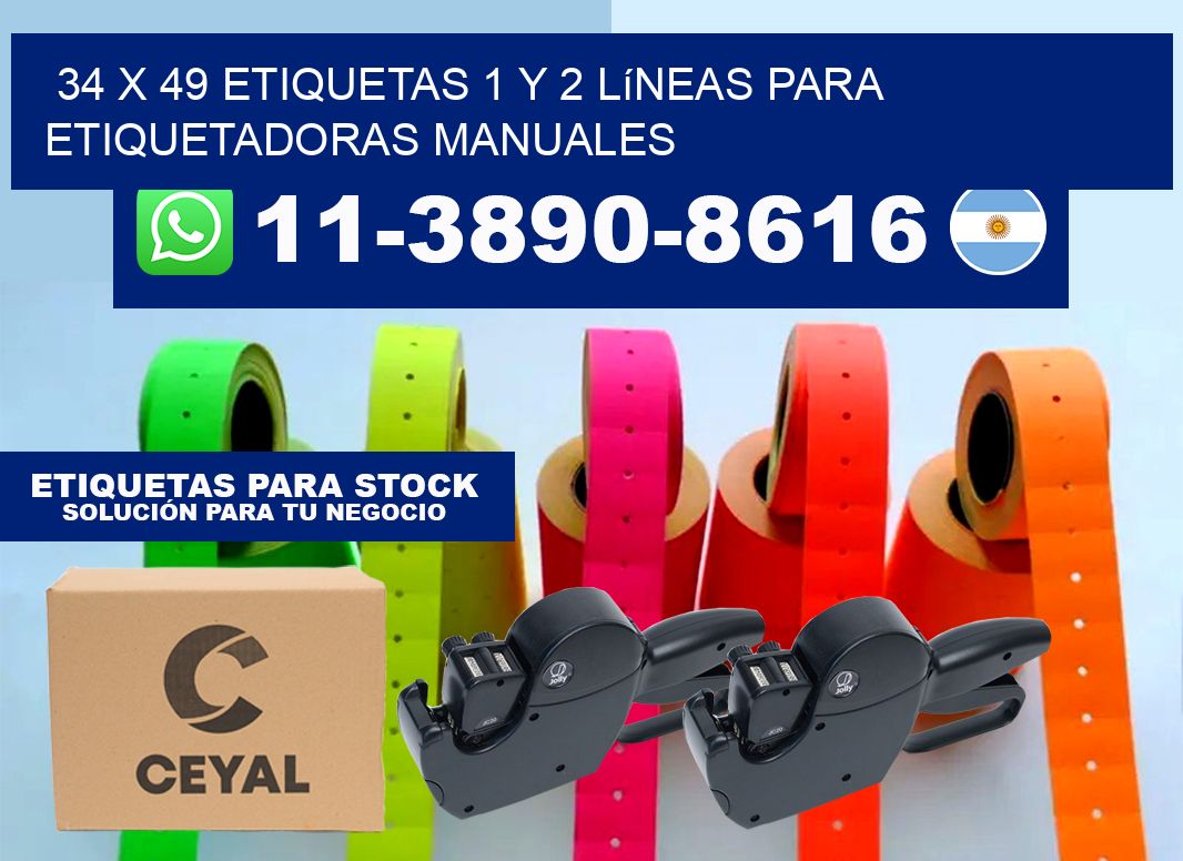 34 x 49 Etiquetas 1 y 2 líneas para etiquetadoras manuales