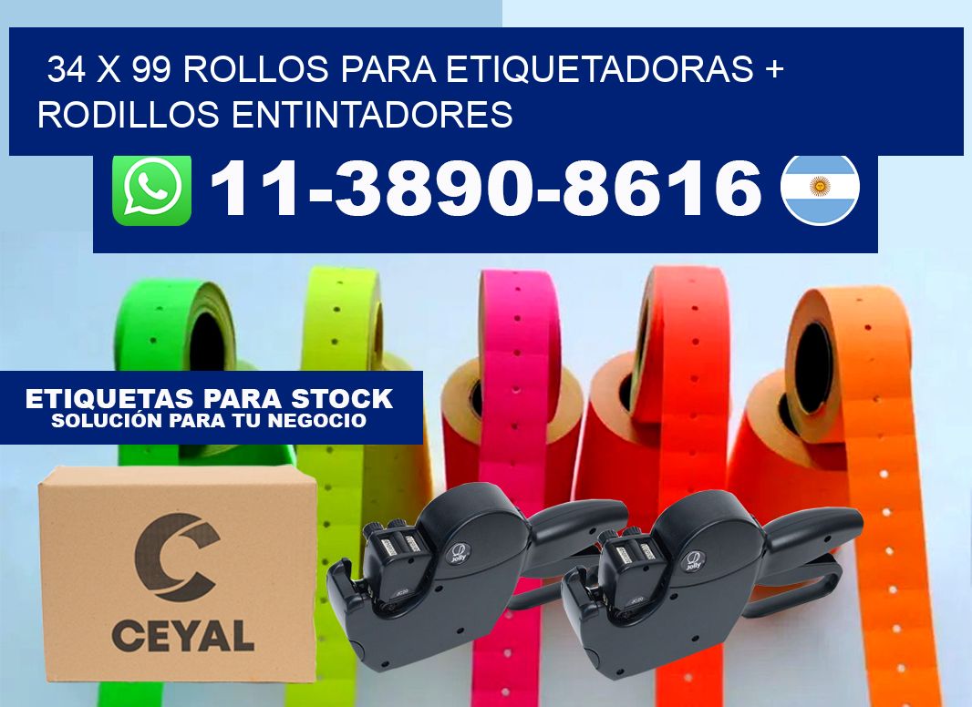 34 x 99 rollos para etiquetadoras + rodillos entintadores