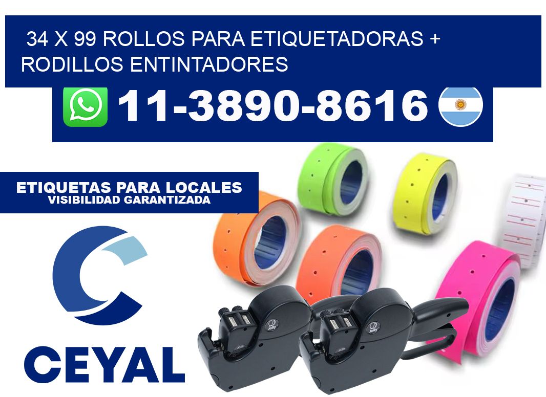 34 x 99 rollos para etiquetadoras + rodillos entintadores