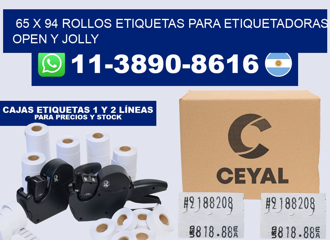 65 x 94 Rollos etiquetas para etiquetadoras open y jolly