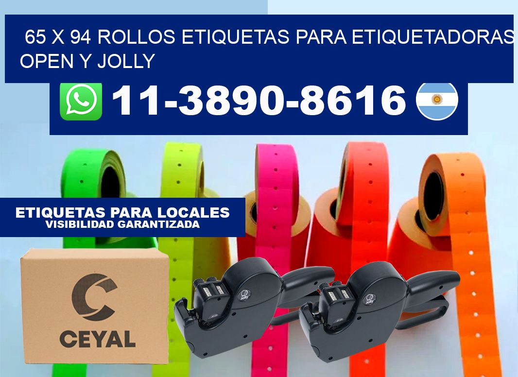 65 x 94 Rollos etiquetas para etiquetadoras open y jolly