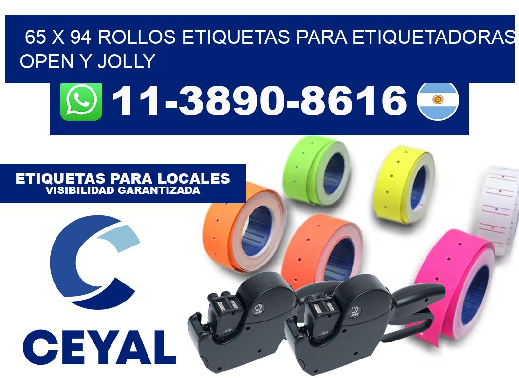 65 x 94 Rollos etiquetas para etiquetadoras open y jolly