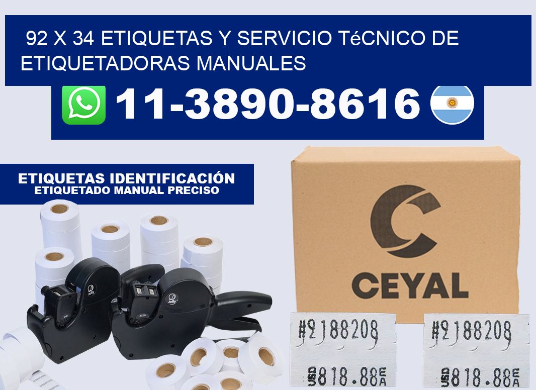 92 x 34 etiquetas y servicio técnico de etiquetadoras manuales