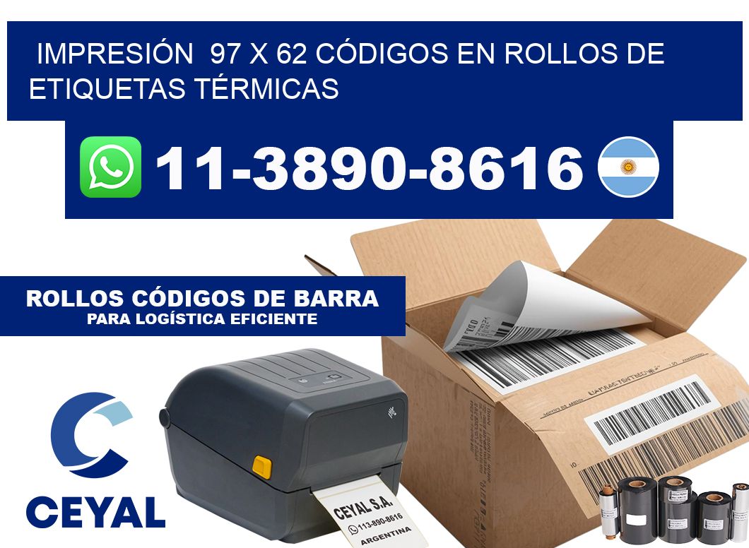 IMPRESIÓN  97 x 62 CÓDIGOS EN ROLLOS DE ETIQUETAS TÉRMICAS