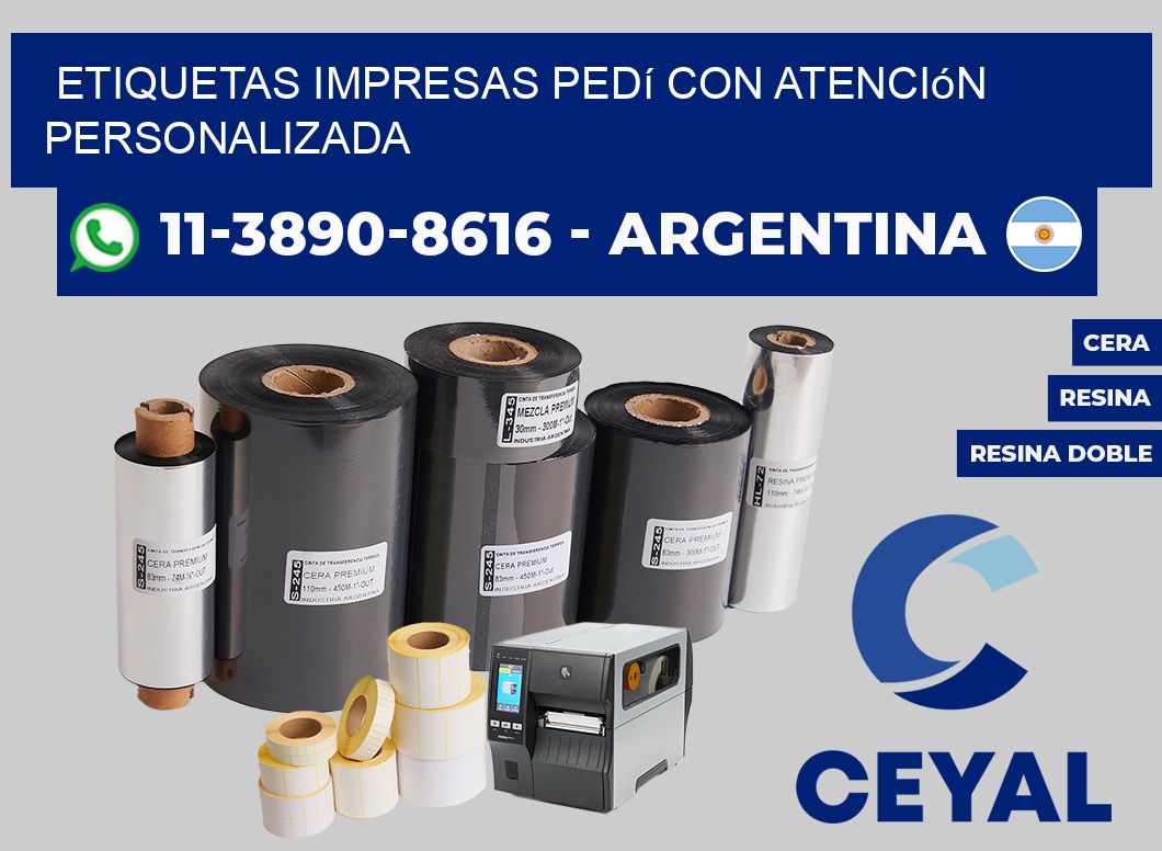 etiquetas impresas Pedí con atención personalizada